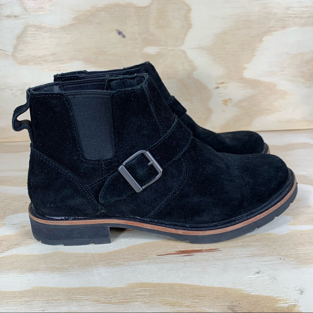 LL Bean Front Buckle Suede Pull On Ankle Bootie